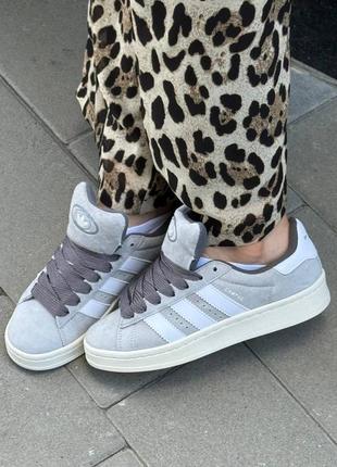 Женские кроссовки adidas campus grey white адидас кампус серого с белым цветами