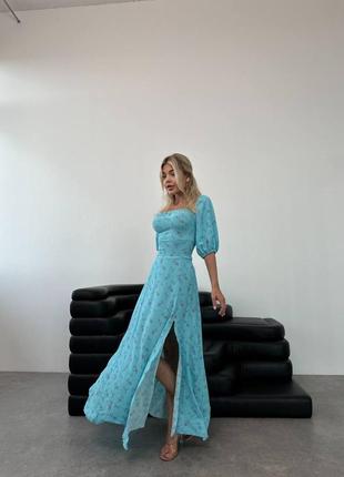 🌈3! шикарное женское платье голубое миди в цветы. цветочный принт женское платье голубое голубое голубое мыди платье мятный, мята