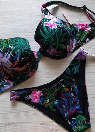 Черный купальник в цветы на большую грудь victoria's secret 34ddd 34f 75ф 75f чашка f ф