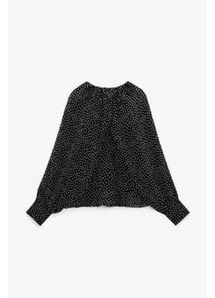 Zara шифонова блуза в гороховий принт6 фото