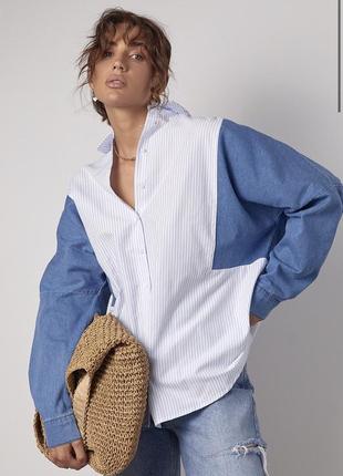 Полосатая рубашка с джинсовыми рукавами