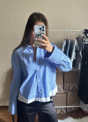 Голубая рубашка в полоску zara новая женская длинная с длинным рукавом