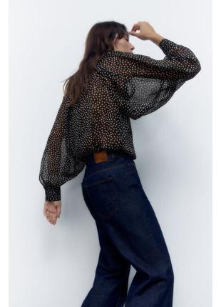 Zara шифоновая блуза в гороховый принт3 фото
