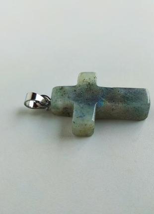 Кулон " крестик ", натуральный камень лабрадор2 фото