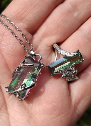 Кольцо и кулон с мистик топазом