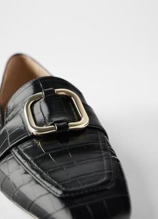 Жіночі чорні мокасини туфлі лофери з тисненням під пітоном zara2 фото