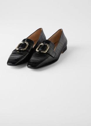 Жіночі чорні мокасини туфлі лофери з тисненням під пітоном zara4 фото