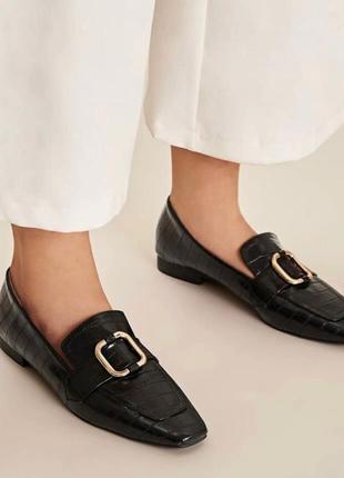 Жіночі чорні мокасини туфлі лофери з тисненням під пітоном zara5 фото