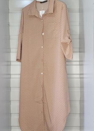 Есть видео платье платье рубашка в горошек леопард беж коричневое