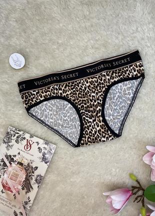 Трусики бикини victoria's secret хлопок с лого поясом с леопардовым принтом виктория сикрет