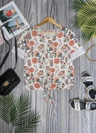 Белая хлопковая футболка в цветочный принт с кружевом papaya #3029