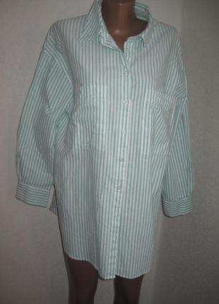 Хлопковая рубашка в полоску f&f р-р12 оверсайз