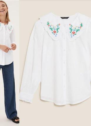 Рубашка из мягкого хлопка, поплина с вышитым воротником m&s collection