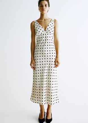Сукня в горох, горошок polka dress , міді, сатинова