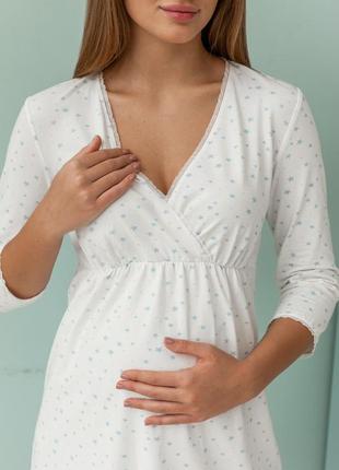 Нічна сорочка для вагітних і годуючих мам трикотажна молочна3 фото