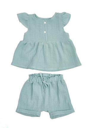 Набір для дівчинки 62, 68, 74р, муслін шорти та майка зелений