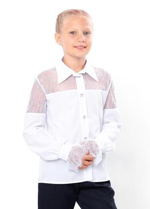 Біла блуза підліткова, біла блуза з мереживом, гарна сорочка для школи, белая блуза для девочки, подростковая блуза белая