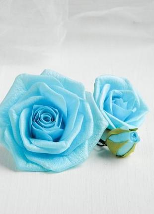 Блакитні троянди шпильки з квітами трояндами весільні шпильки для волосся3 фото