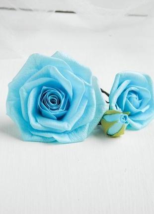 Блакитні троянди шпильки з квітами трояндами весільні шпильки для волосся5 фото