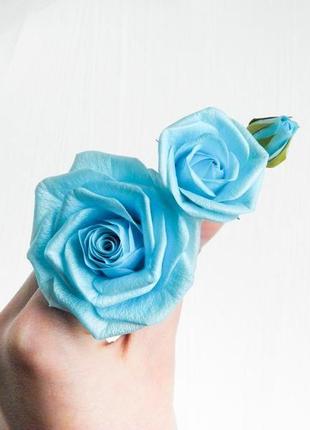 Блакитні троянди шпильки з квітами трояндами весільні шпильки для волосся4 фото