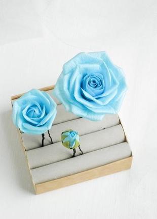 Блакитні троянди шпильки з квітами трояндами весільні шпильки для волосся7 фото