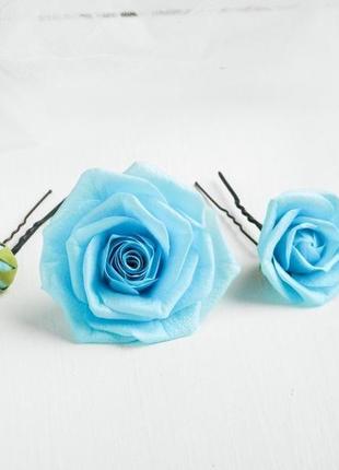 Блакитні троянди шпильки з квітами трояндами весільні шпильки для волосся2 фото