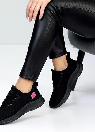 Женские черные кроссовки текстильные6 фото