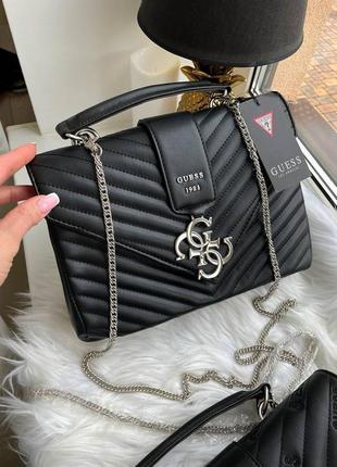 Качественная базовая кожаная женская сумка guess черная сумка пошет guess стеганная женская сумка с цепочкой сумка на цепочке