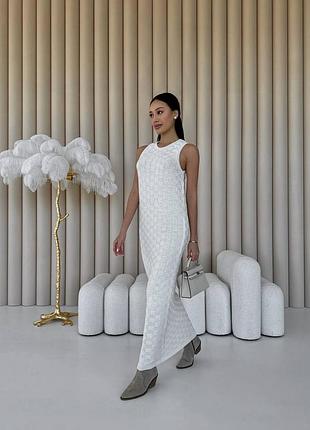 Жіноча біла бавовняна сукня максі сарафан трикотаж машинна в'язка