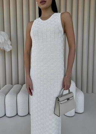 Женское белое хлопковое платье макси сарафан трикотаж машинная вязка2 фото