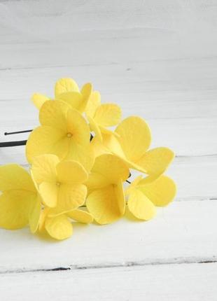 Жовті шпильки заколки з гортензією шпильки з квітами5 фото