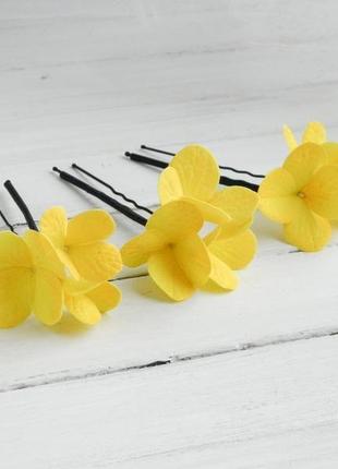 Жовті шпильки заколки з гортензією шпильки з квітами6 фото