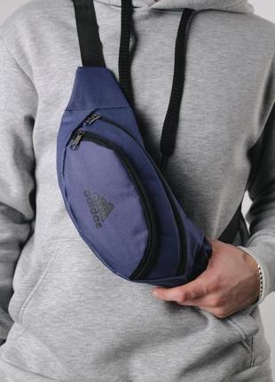 Поясна сумка(бананка) adidas синя/ накатка маленькое лого ’gr’