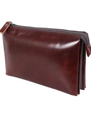 Чоловічий шкіряний клатч коричневий, рудий шикарна якість
