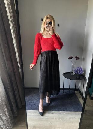 Свитер/светер/укороченный свитер/пушистый свитер/красный свитер