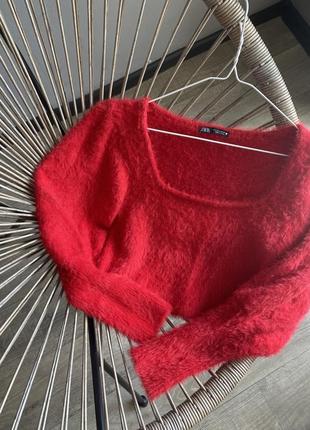 Свитер/светер/укороченный свитер/пушистый свитер/красный свитер