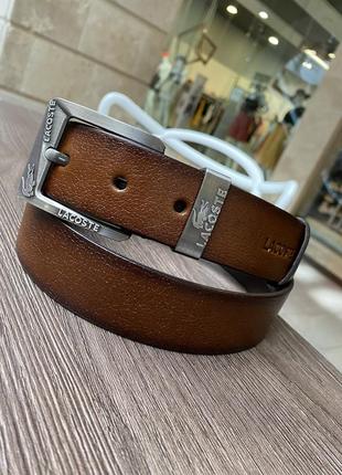 Ремень пояс мужской кожаный коричневый в стиле lacoste / ремень пояс мужской жабристой коричневой в стиле lacoste