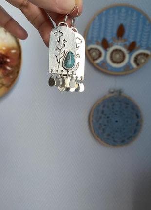 Серьги в винтажном этно стиле цветок камень4 фото