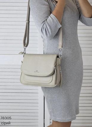 Женская стильная и качественная сумка из эко кожи серый беж1 фото