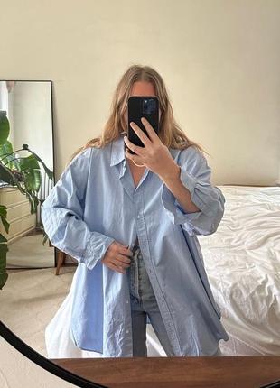 Крутая голубая оверсайз рубашка h&amp;m из новых моделей