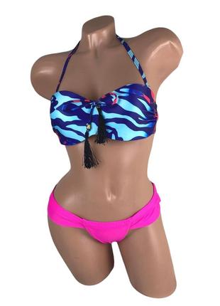 3130 купальник синий полосатый лиф со шнурком розовые плавки s женский раздельный...