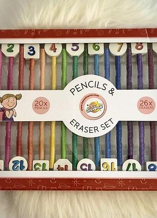 Дитячий набір олівців 20 шт та гумок 26 шт