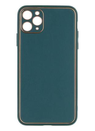 Чехол leather case gold with frame для apple iphone 11 pro max dark green