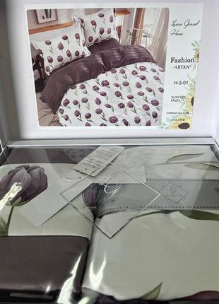 Постільна білизна страйп- сатин з квітковим принтом 🌺🥰