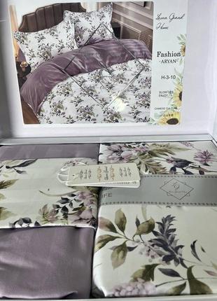 Постільна білизна страйп- сатин з квітковим принтом 🌺🥰