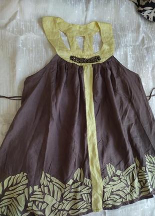 Шелковая блузка, подкладка натуральный тонкий хлопок, размер l, 12, шоколадный цвет, с вышивкой