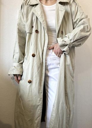 Винтажный тренч бежевый плащ оверсайз тренч оверсайз пальто с поясом тренч беж ветровка винтаж двубортное пальто vintage trench coat