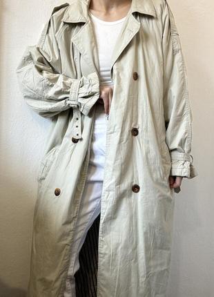 Винтажный тренч бежевый плащ оверсайз тренч оверсайз пальто с поясом тренч беж ветровка винтаж двубортное пальто vintage trench coat4 фото