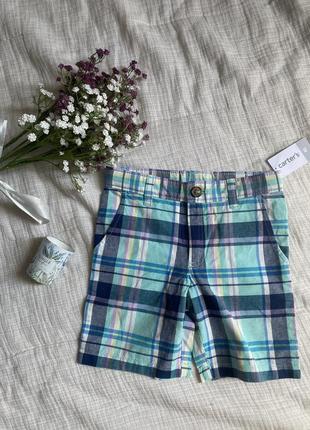 Новые шорты на мальчика в клетку carter's, голубого цвета на 3-4 года.