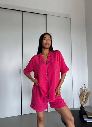 Женская брендовая пижама туречевая рубашка и шорты с кантом 7 цветов